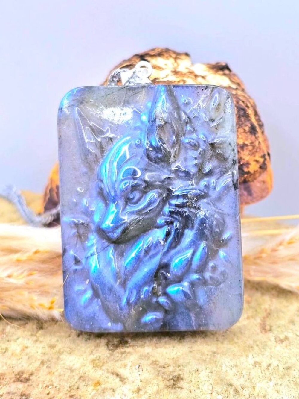 Natural Labradorite Flashy Wolf Pendant Necklace